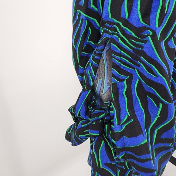 Michael Kors Womens L Blouse Blue Green Zebra Print Top New Animal Pattern - Picture 5 of 8
